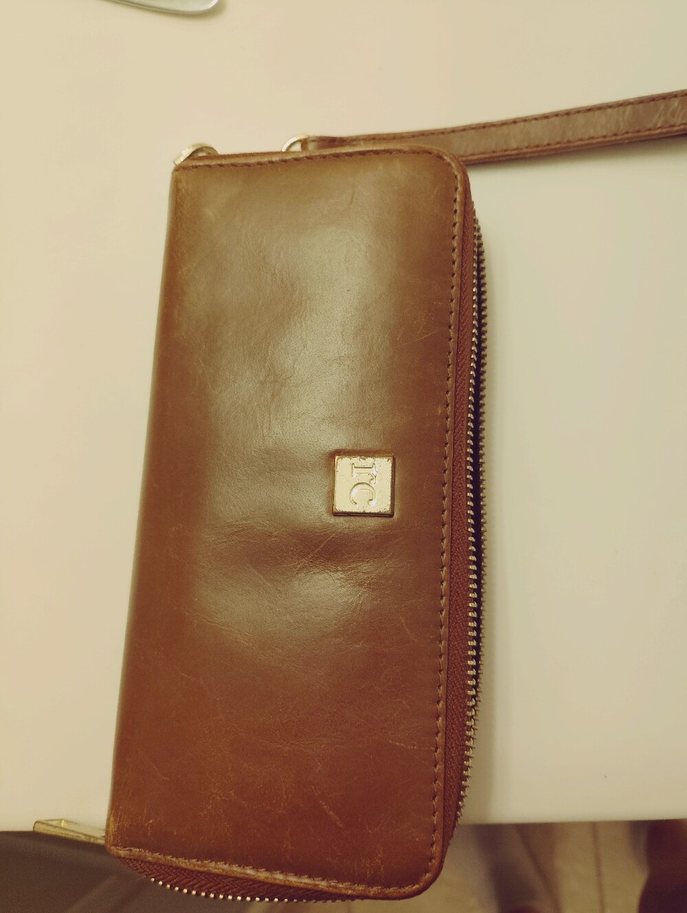 Brown Leather Zip Wallet Crossbody - Women